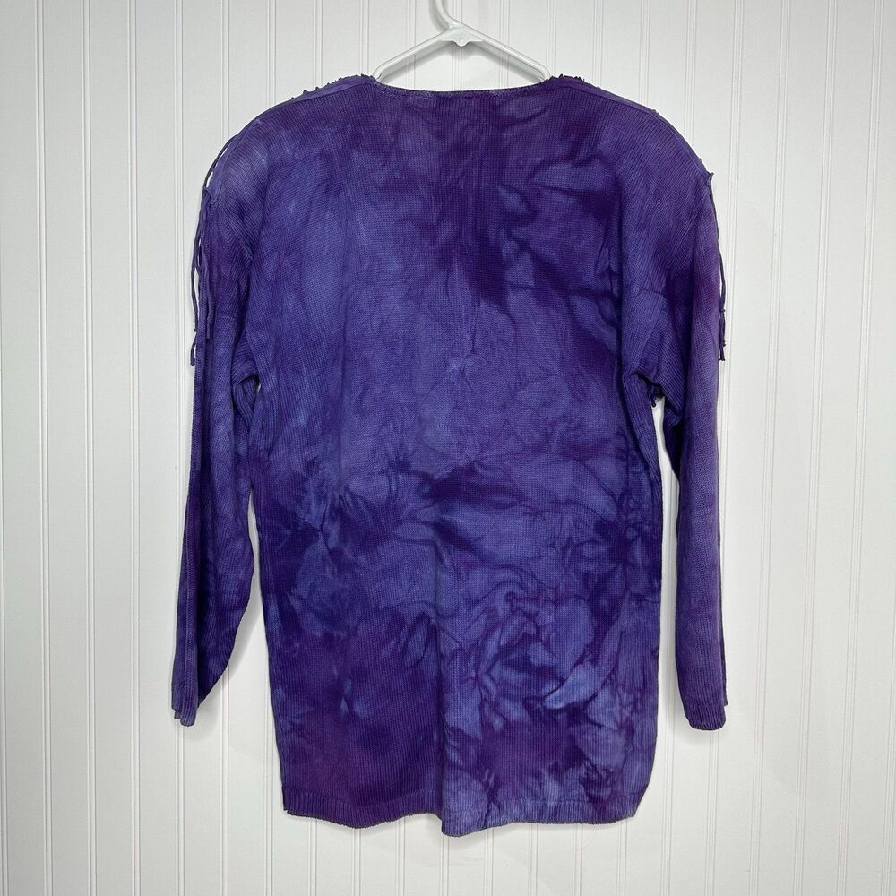 Vintage Art Express Purple Tie Dye Sweater One Size Fringe 80s Glam Western USA - Picture 3 of 14